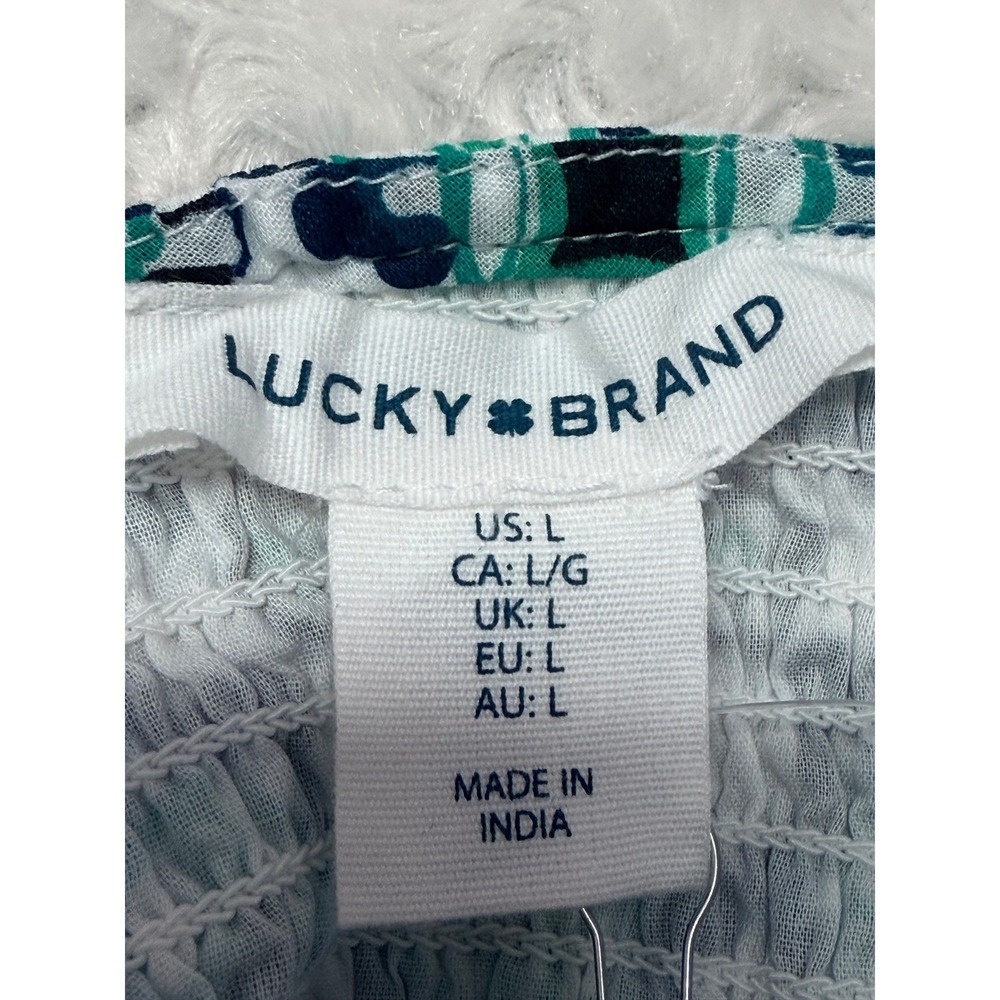 NWT Lucky Brand Womens Teal Blue Geometric Floral Tiered Maxi Dress  L - Picture 3 of 16